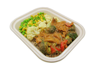 Healthy Plant-Based Meal with Vegetables and Quinoa in a Takeout Container