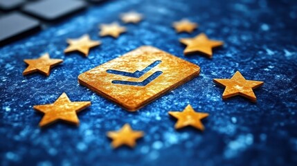 Naklejka premium EU Digital Market Act: Stars and Arrows Symbolize New Regulations for Fair Digital Competition and Consumer Protection