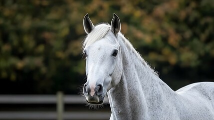 Obraz premium Portrait of a Dappled Grey Horse in a Green Field
