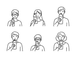 High quality, editable line art icons representing people drinking water.