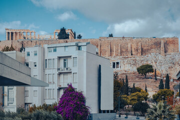 Ancient Erechtheion Greek temple with Porch of the Caryatids on the north side of the Acropolis in...