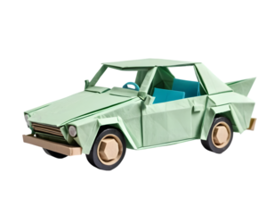 Light Green Origami Car with Blue Seats and Detailed Paper Design