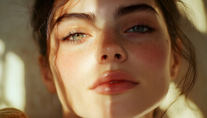 Portrait of a woman model young looking at camera, beautiful woman girl closeup, glamour retro 90s