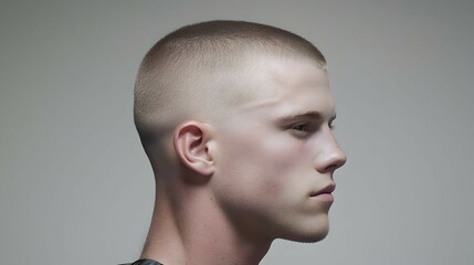 Profile Portrait of a Young Man with Short Crew Cut Hair