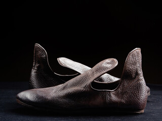 Vintage Viking Leather Shoes. Knight ancient boots
