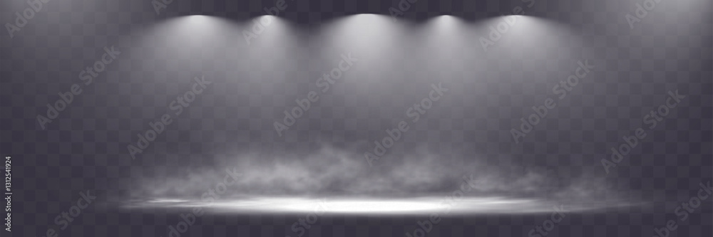 Aufkleber Spotlight stage background with fog and transparent effect. Realistic illuminated empty scene with dramatic lighting.	
