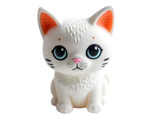 Small White Cat Figurine with Blue Eyes, Pink Nose, and Orange Inner Ears