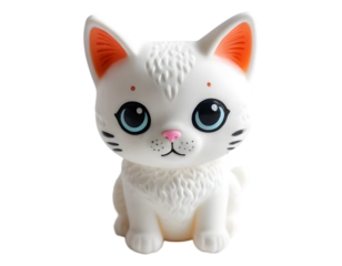 Small White Cat Figurine with Blue Eyes, Pink Nose, and Orange Inner Ears