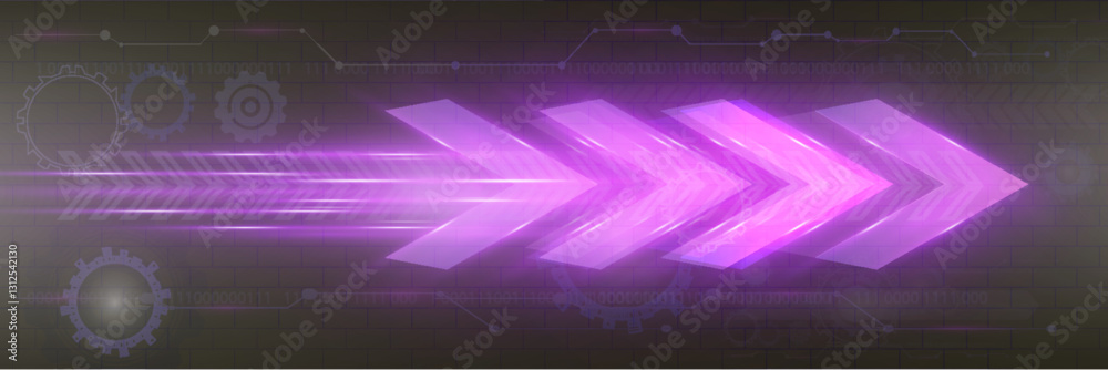 Poster futuristic speed background with glowing arrows, motion blur, digital technology concept, fast-movin