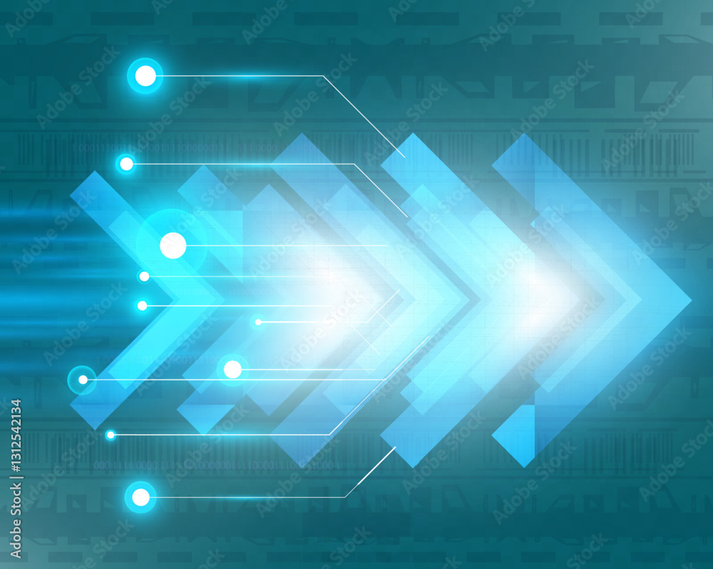 Poster futuristic speed background with glowing arrows, motion blur, digital technology concept, fast-movin
