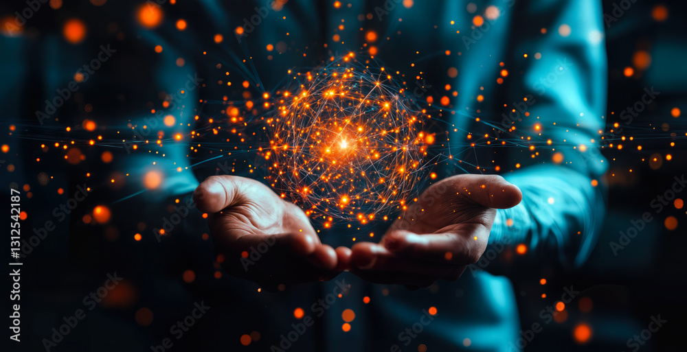 Poster ai driven decision making handheld digital data sphere illuminated by advanced technology and innova