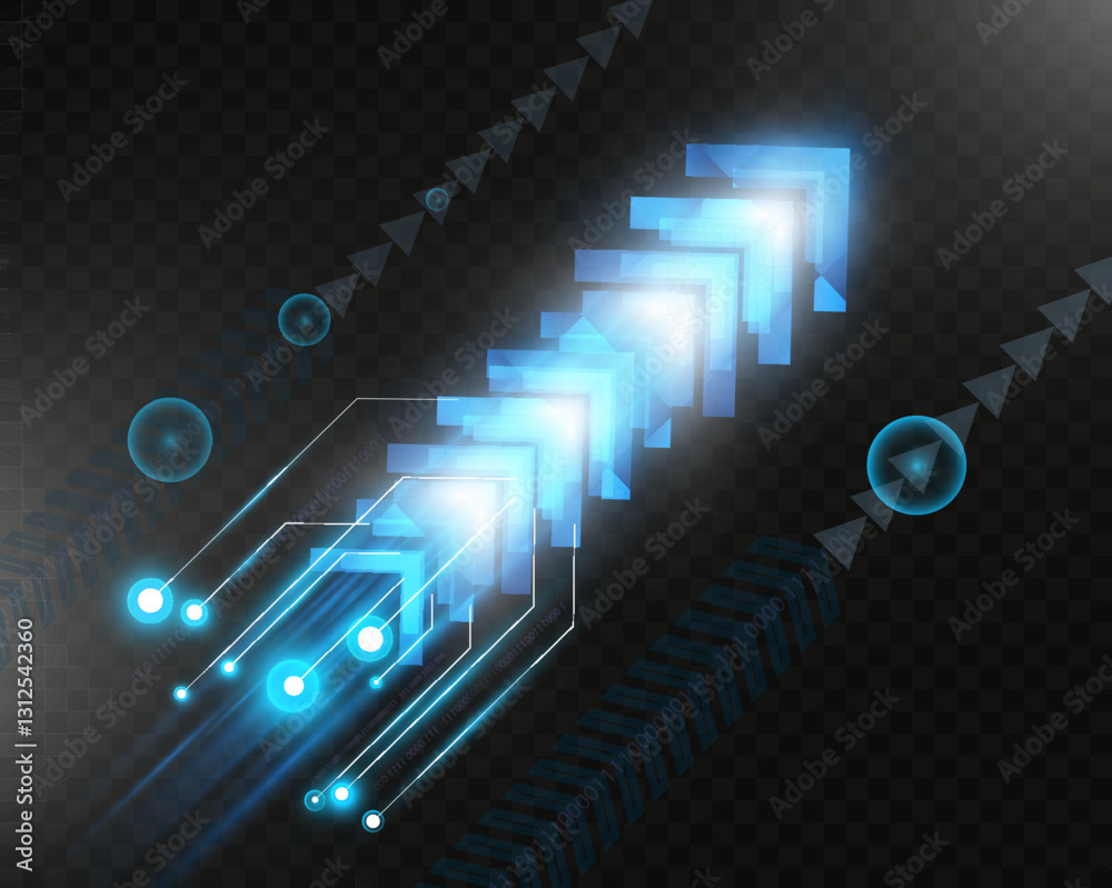 Poster futuristic speed background with glowing arrows, motion blur, digital technology concept, fast-movin