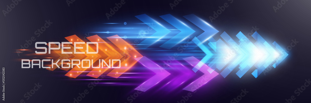 Poster futuristic speed background with glowing arrows, motion blur, digital technology concept, fast-movin