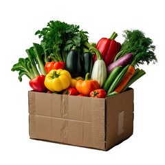 Assorted Organic Vegetables in a Sustainable Cardboard Box, Isolated on Transparent Background.
