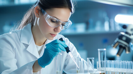 A woman scientist conducting research in a modern laboratory