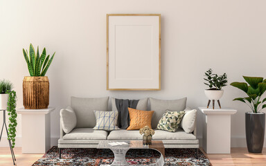 3D Mockup photo frame in Modern interior of living room