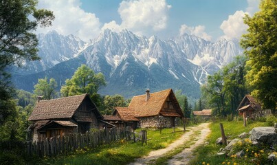 Obraz premium Nature in the mountains, beautiful scenery, beautiful mountain scenery, the Carpathian Mountains, a village in the mountains.