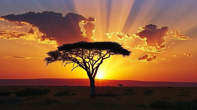 Akazienbaum im Sonnenuntergang