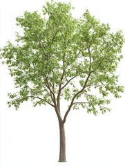 Young Slender Elm Tree with Lush Green Foliage Against White Background
