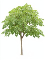 Delicate Rowan Tree with Lush Green Foliage on White Background