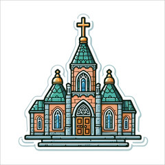 Fototapeta premium Illustration Graphic vector building of church with line drawing 