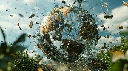 Shattered Earth Symbolizing Global Chaos and Conflict – A Powerful Visual of Crisis