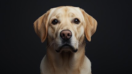 Portrait of a Yellow Labrador Retriever Against a Dark Background
