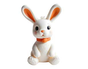 Obraz premium Cute White Rabbit Figurine with Large Ears and Orange Collar