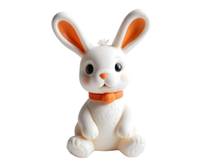 Cute White Rabbit Figurine with Large Ears and Orange Collar