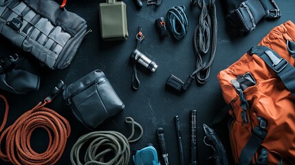 Sleek Winter Survival Kit Layout: Minimalist Design with Essential Gear and Rope