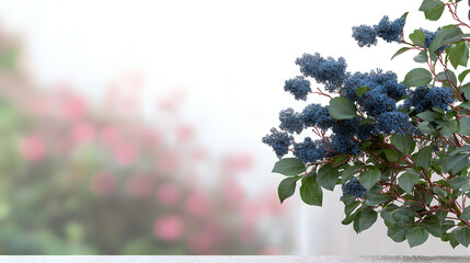 Fototapeta premium A close up of blue flower clusters and green leaves