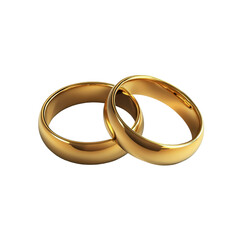 Elegant gold wedding rings placed together on a clean transparent background symbolizing love and commitment, gold wedding rings isolated on transparent background