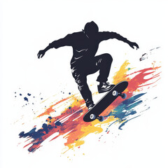 Vibrant Graffiti-Style Skateboarding Artwork with a Dynamic Skater Performing a Trick

