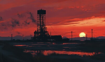Obraz premium Oil Rig at Sunset