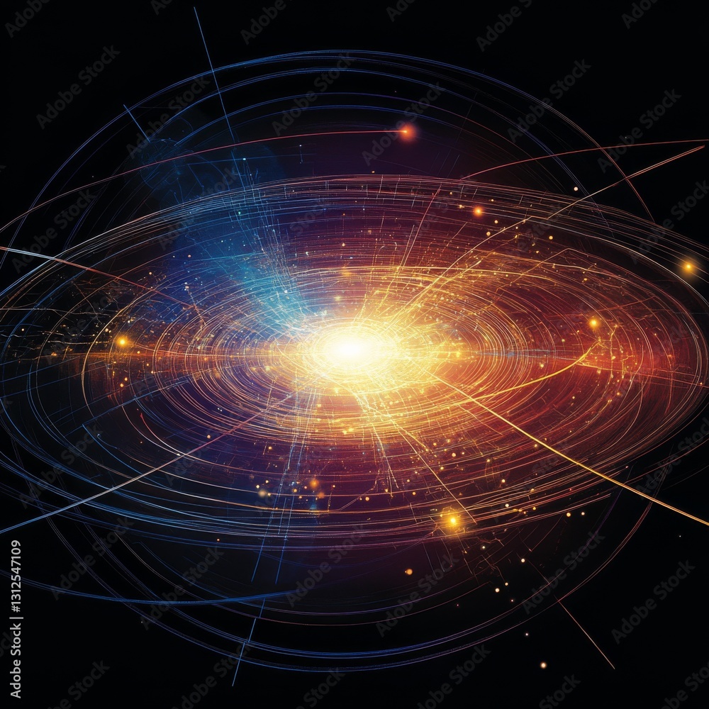 Poster Cosmic Convergence: Abstract Depiction of Energy Fields and Interstellar Networks Radiating from a Central Point