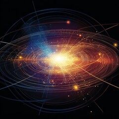 Obraz premium Cosmic Convergence: Abstract Depiction of Energy Fields and Interstellar Networks Radiating from a Central Point
