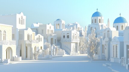 Fototapeta premium Sunny Aegean Village Street Scene, Greece, Whitewashed Architecture