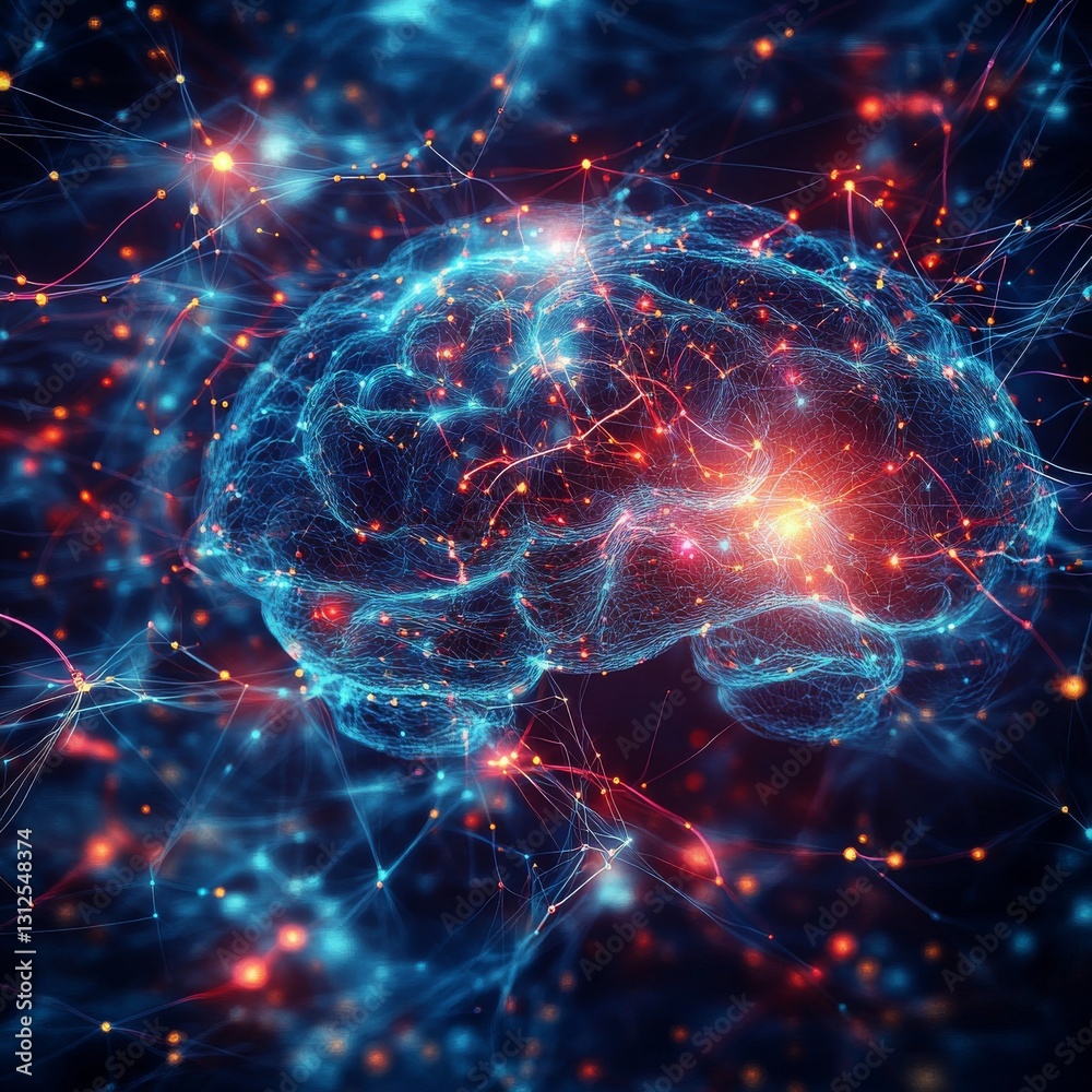Poster human brain neural network: futuristic technology, artificial intelligence concept represented in a 