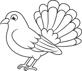 Outline Drawing of Two Birds with Leaf on White Background