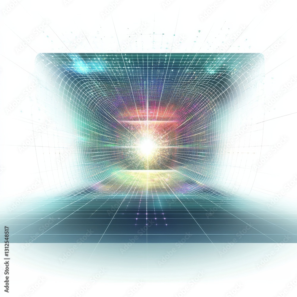 Fototapete Navigating the Luminous Grid: An Abstract Journey Through Light and Space in a Wireframe Dimension