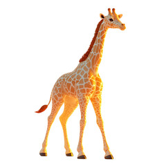 Fluffy 3D Giraffe Walking Isolated on Transparent Background