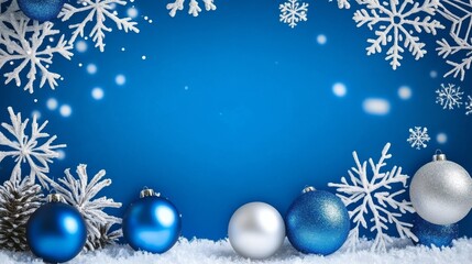 Blue Christmas Ornament and Snowflake Composition, Winter Wonderland, Festive Background, Holiday Decor Christmas, Winter