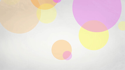 Fundo branco com círculos coloridas transparentes e translúcidas em tons de amarelos e lilás