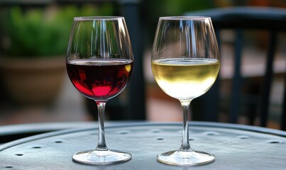 Two Wine Glasses on a Table at a Restaurant