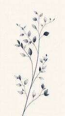 Elegant branch with stylized leaves over a soft white backdrop, symbolizing nature's understated beauty. Ideal for minimalist designs and nature-inspired projects.