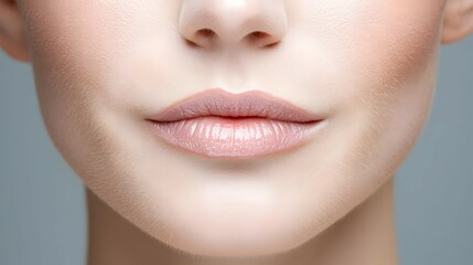 Naklejka premium Close Up Of Woman's Lips With Soft Pink Lipstick