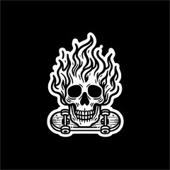 Illustration Vector Graphic of Skull in Black white line drawing