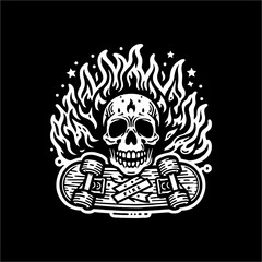 Illustration Vector Graphic of Skull in Black white line drawing