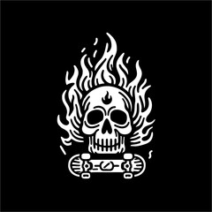 Illustration Vector Graphic of Skull in Black white line drawing