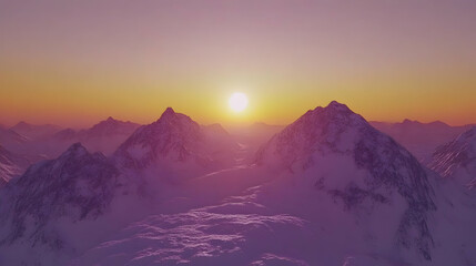 Purple Sunset Over Snowy Mountain Peaks